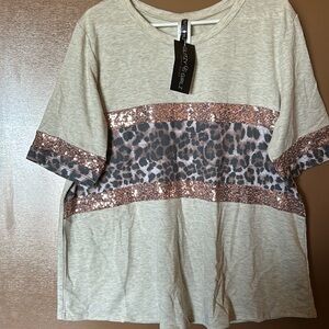 Cheetah print shirt with rose gold rhinestones